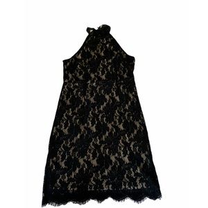 Black and Beige High Neck Lace Dress